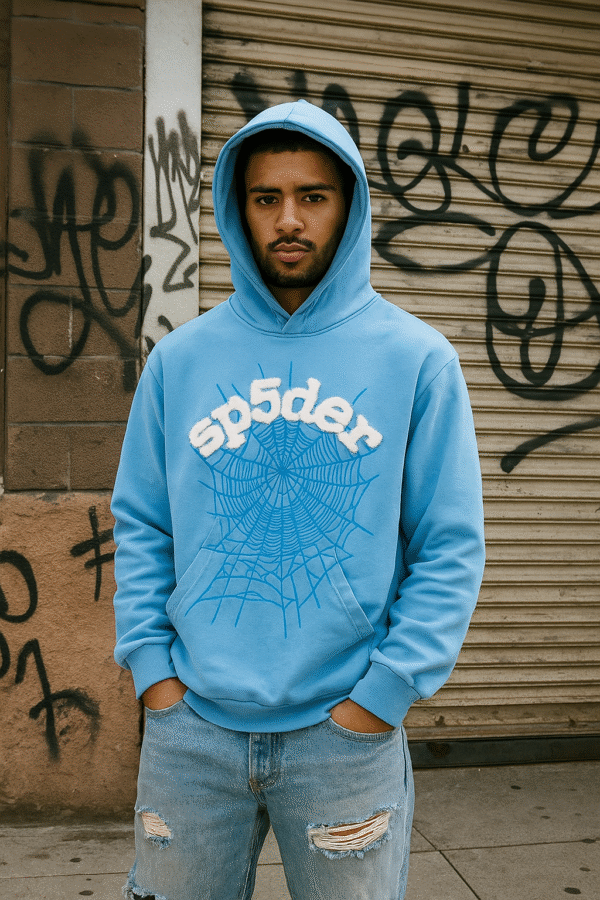 Sky Blue Web Sp5der Hoodie